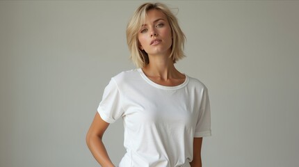 Girl Wearing White Blank T-Shirt Mockup