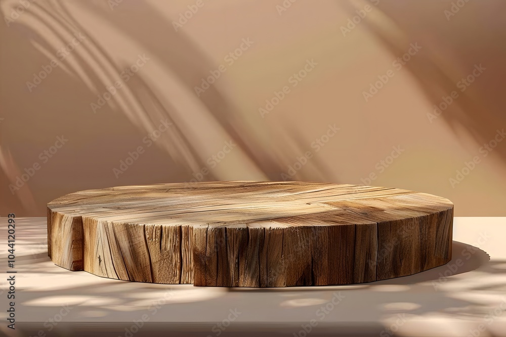 Poster elegant wooden display platform with soft shadows