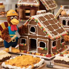 Festive Thanksgiving Turkey Builder with Gingerbread House and Holiday Treats