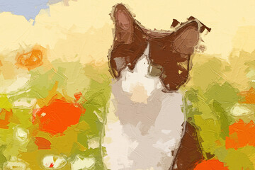 Oil paintings and various flowers, including cats, dogs, chrysanthemums, roses, peonies, birds, and...