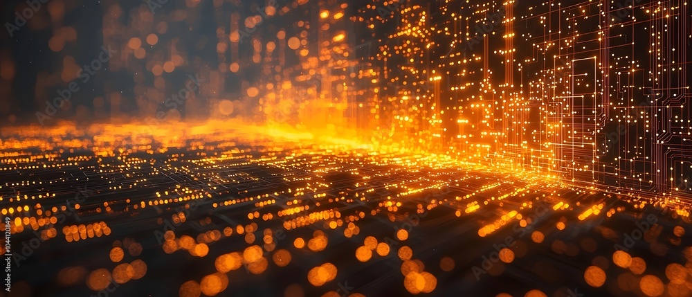 Aufkleber a mesmerizing abstract scene of glowing orange circuitry, representing digital technology and innova