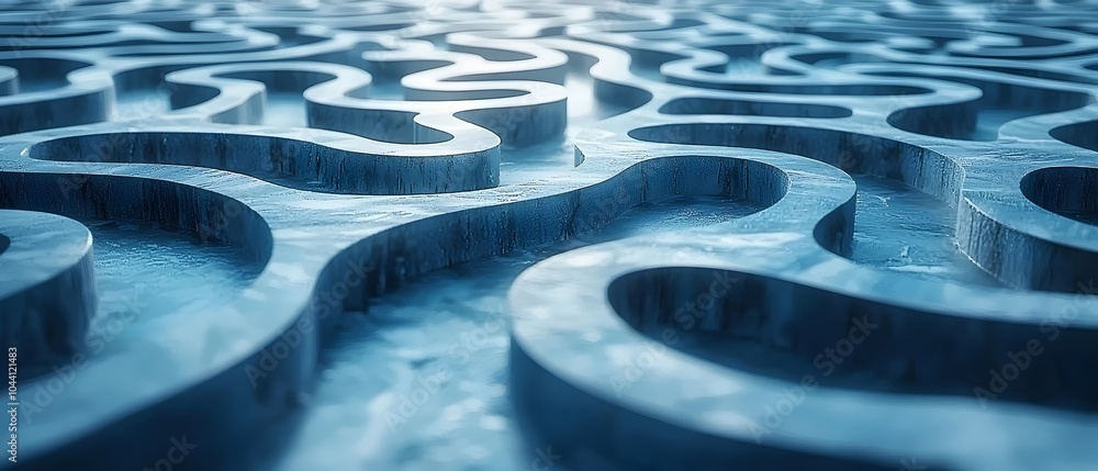 Aufkleber a close-up view of a labyrinthine maze formed from metallic blue waves, creating an abstract and fut