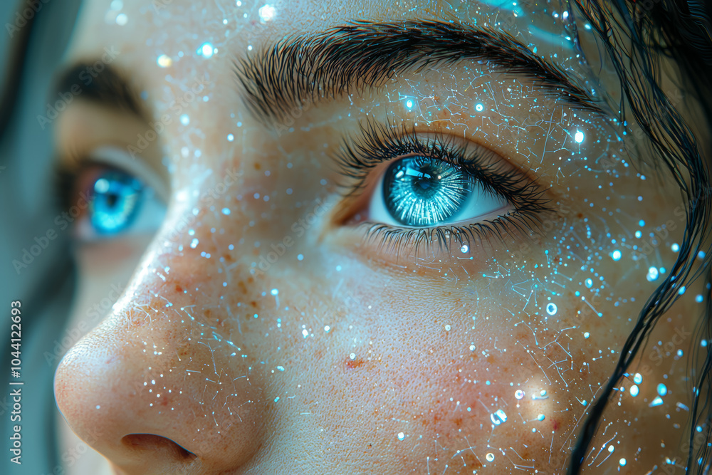 Poster an artist collaborating with ai to create digital art, blending human creativity with machine intell