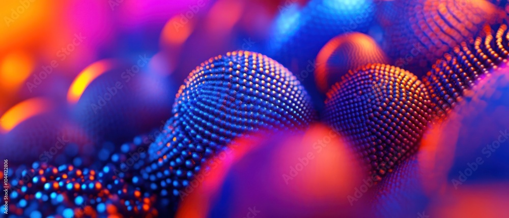 Poster a vibrant abstract representation of textured spheres in a colorful environment.