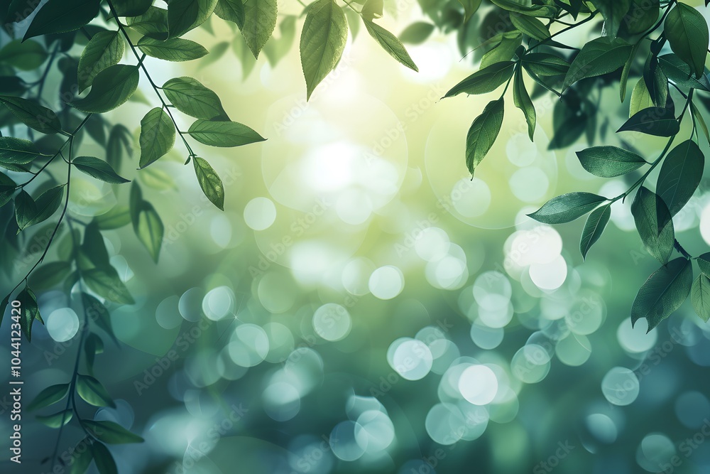 Poster lush greenery with soft bokeh background