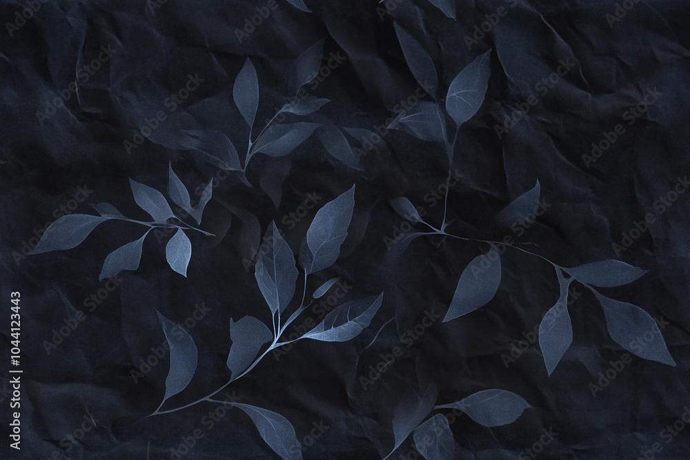 Poster exploring a seamless pattern of delicate leaves on a dark background