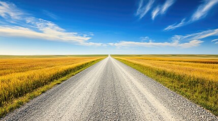 Naklejka premium Scenic Gravel Road Through Golden Meadow Landscape