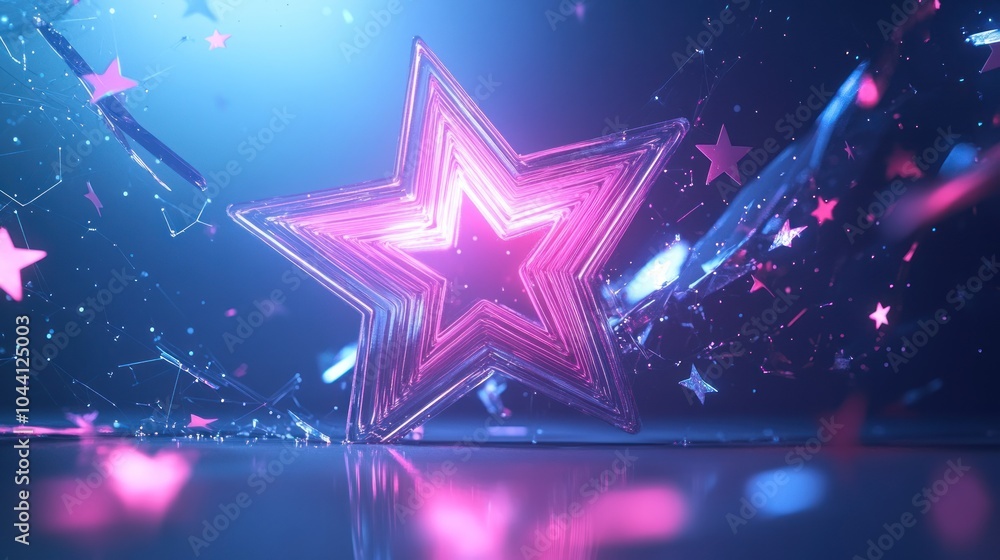 Poster a vibrant star-shaped design with colorful shards, creating a festive atmosphere.