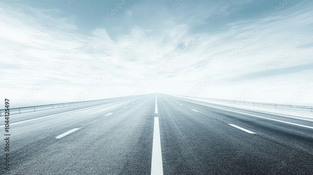Poster serene highway under soft cloudy sky