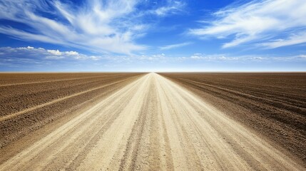 Fototapeta premium Dusty Road Under Wide Blue Sky