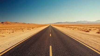 Fototapeta premium Vast Desert Road Under Clear Blue Sky