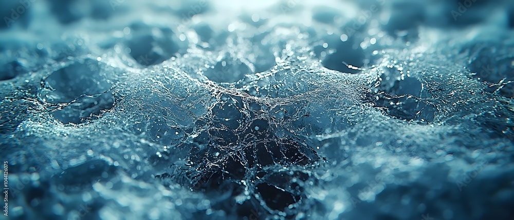 Poster close-up view of delicate, translucent water bubbles creating intricate patterns in a bluish aquatic