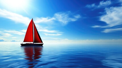 Red Sailboat on Calm Blue Water Under Clear Sky