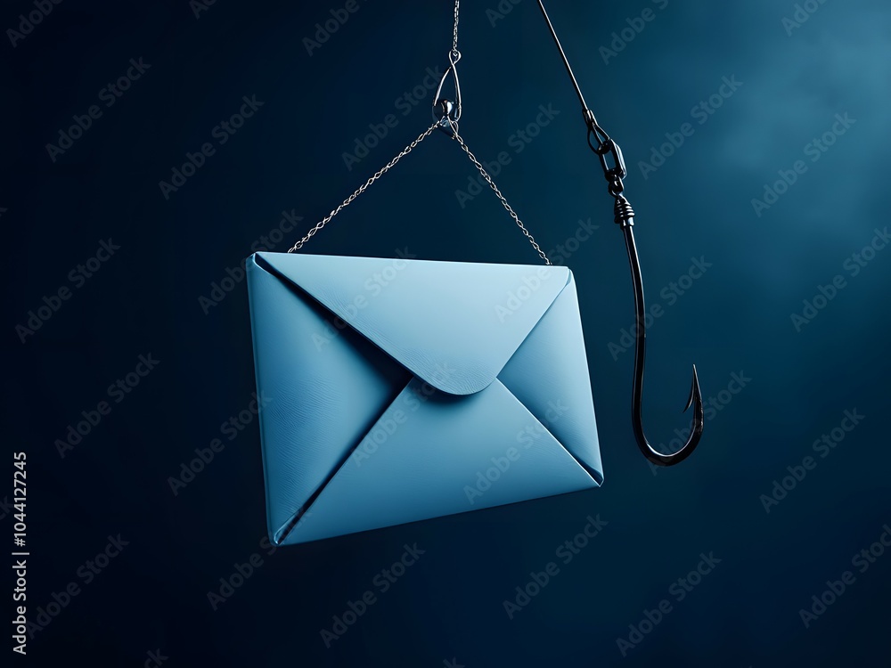 Wall mural fishing hook disguised as email envelope icon. phishing scam concept