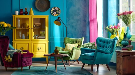 Modern Interior of Stylish Living Room ,Wall Mock Up, Frame , Poster with Beautiful Background, 3d render