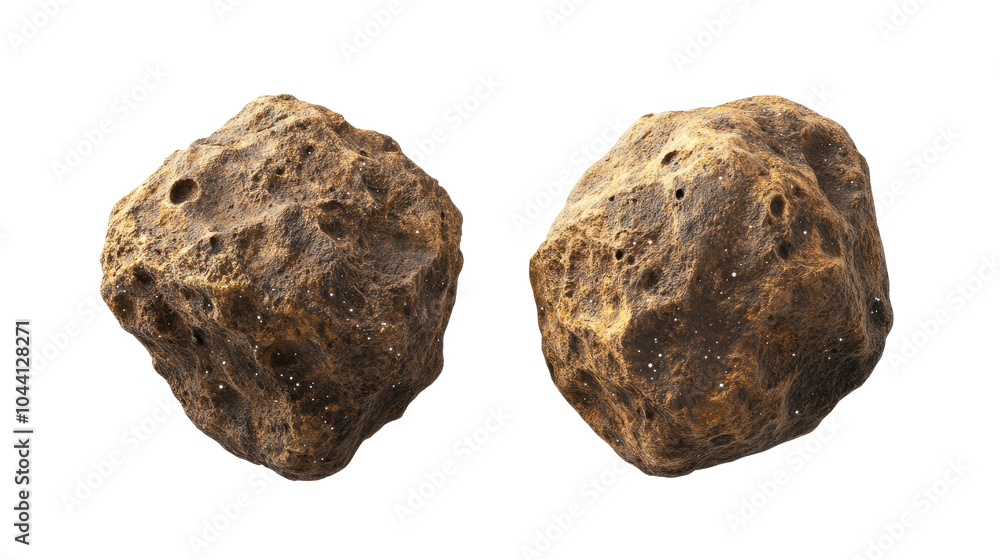 Poster collection of asteroids isolated on a transparent background generative ai