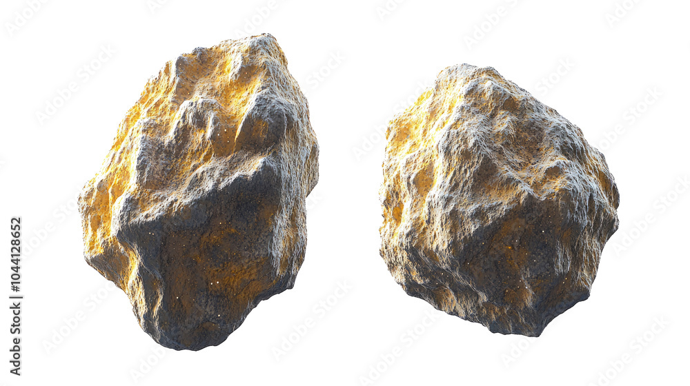 Poster asteroids with unique textures on transparent background generative ai