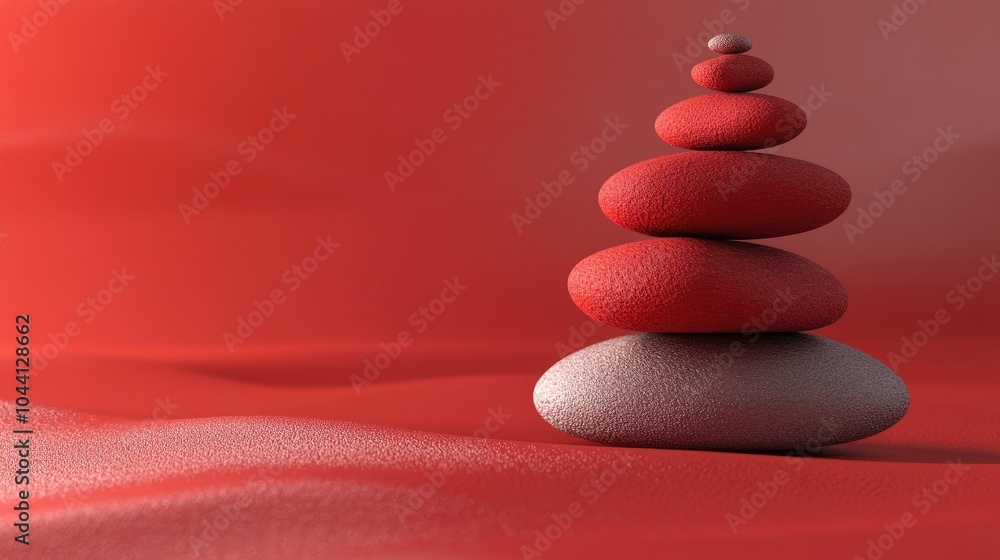 Poster tranquil red stone stacking on soft surface