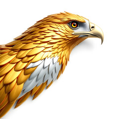 Fototapeta premium Hawk metallic 3D image of golden hawk on white background. Generative AI