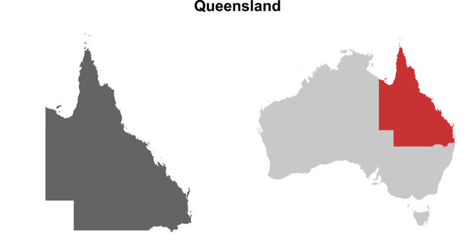 Queensland blank outline map set