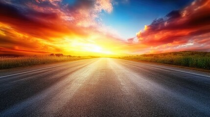 Vibrant Sunset Over Open Road Landscape