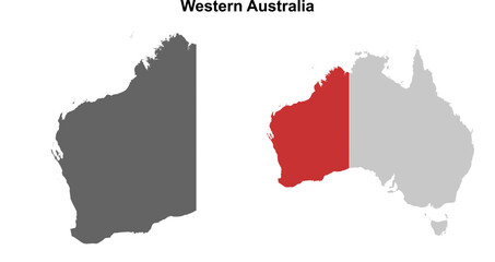 Western Australia blank outline map set