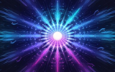 Naklejka premium Abstract glowing mandala with vibrant colors and a glowing center.