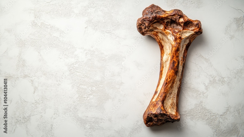 Poster isolated bone fragment on textured white surface