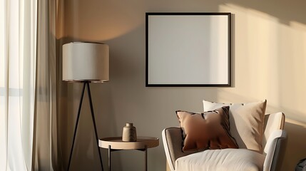 Modern Interior of Stylish Living Room ,Wall Mock Up, Frame , Poster with Beautiful Background, 3d render