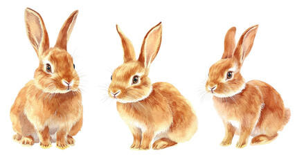 Obraz premium Charming Trio of Watercolor Rabbits on Clear Background Generative AI