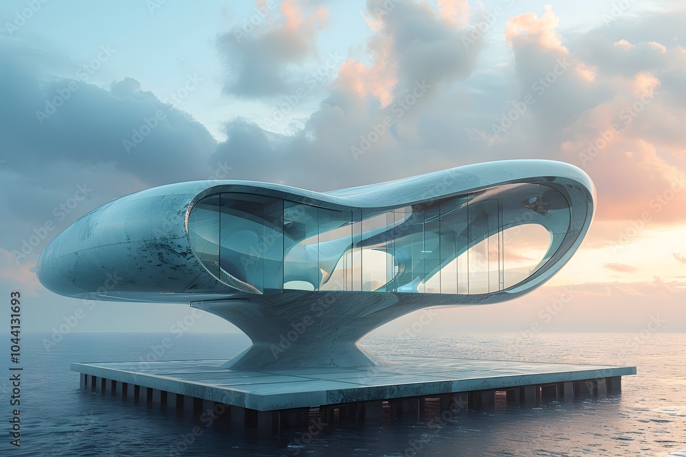 Poster futuristic floating architecture: a stunning seaside structure