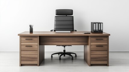 Modern Minimalist Office Desk Against Blank Wall