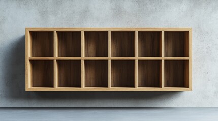 Modern Wooden Shelving Unit Against Textured Wall