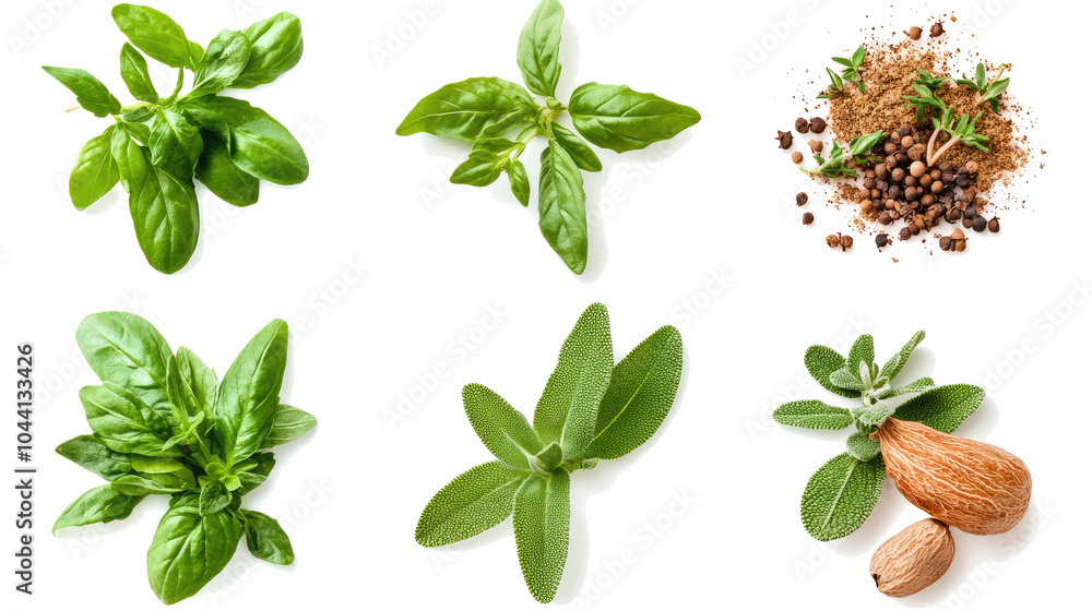 Poster Fresh Herbs and Spices on a Transparent Background Generative AI