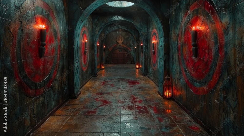 Poster the walls of the hallways are adorned with intricate patterns and symbols evoking a sense of deep sp