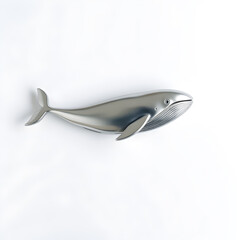 Whale metallic 3D image of silver whale on white background. Generative AI