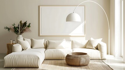 Modern Interior of Stylish Living Room ,Wall Mock Up, Frame , Poster with Beautiful Background, 3d render