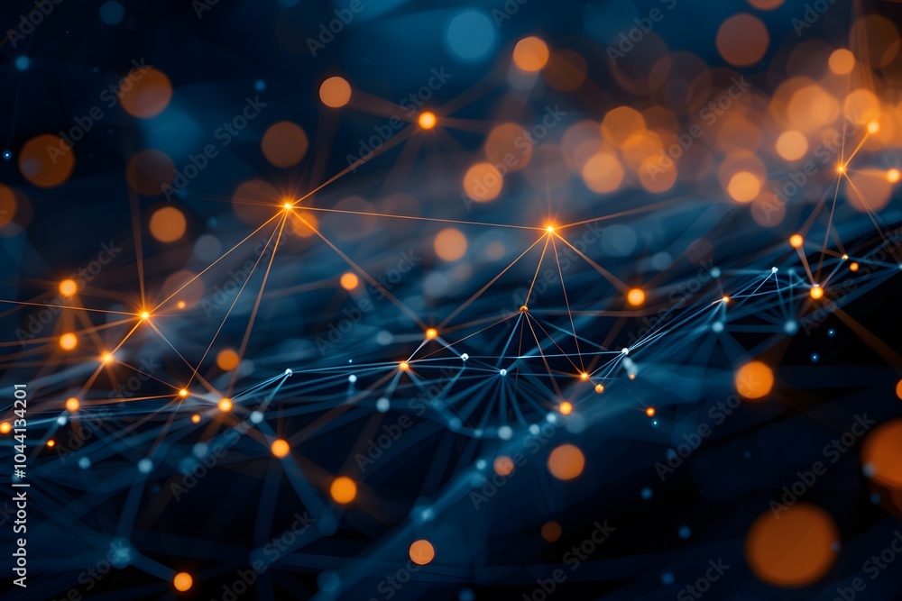 Poster abstract network visualization with glowing nodes and connections