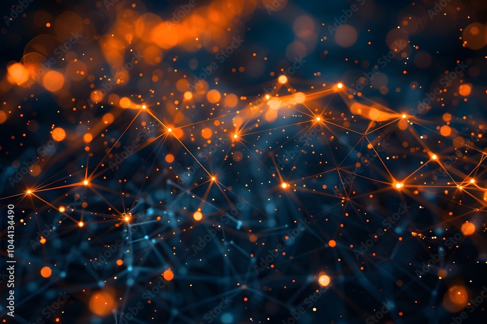 Poster abstract digital network with glowing nodes and connections