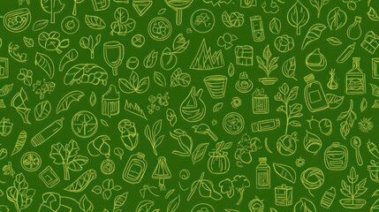 Seamless pattern of green line icons representing ecological improvement.
