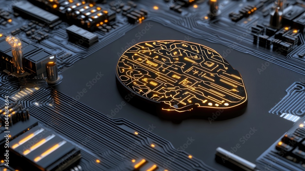 Poster a digital silhouette of an ai head showcases glowing circuit patterns, symbolizing advancements in t
