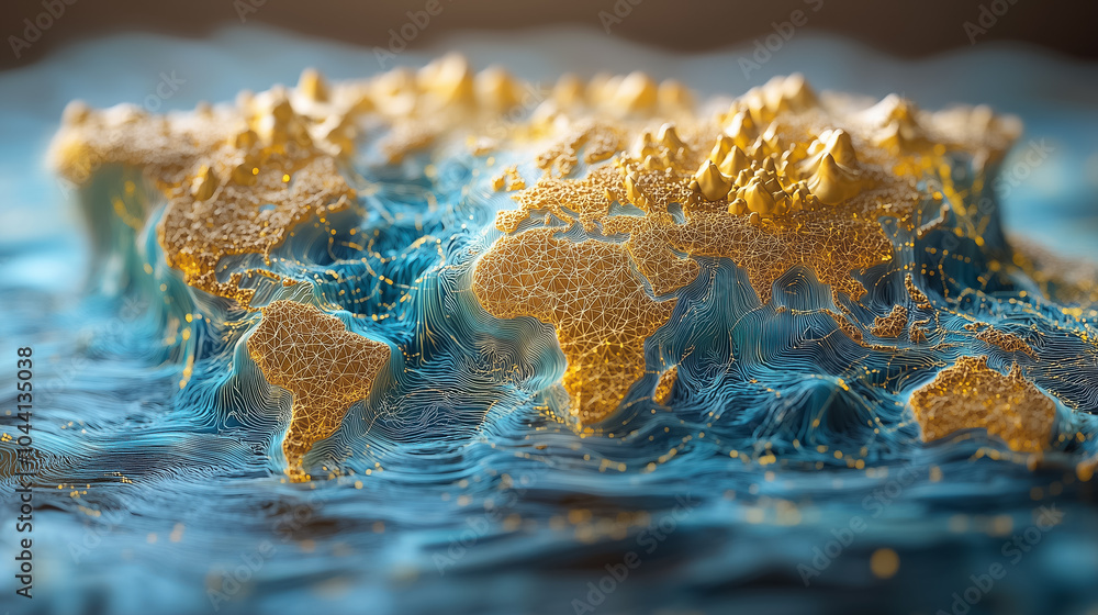 Poster a stylized global map shows ai network nodes connecting various continents through intricate visual 