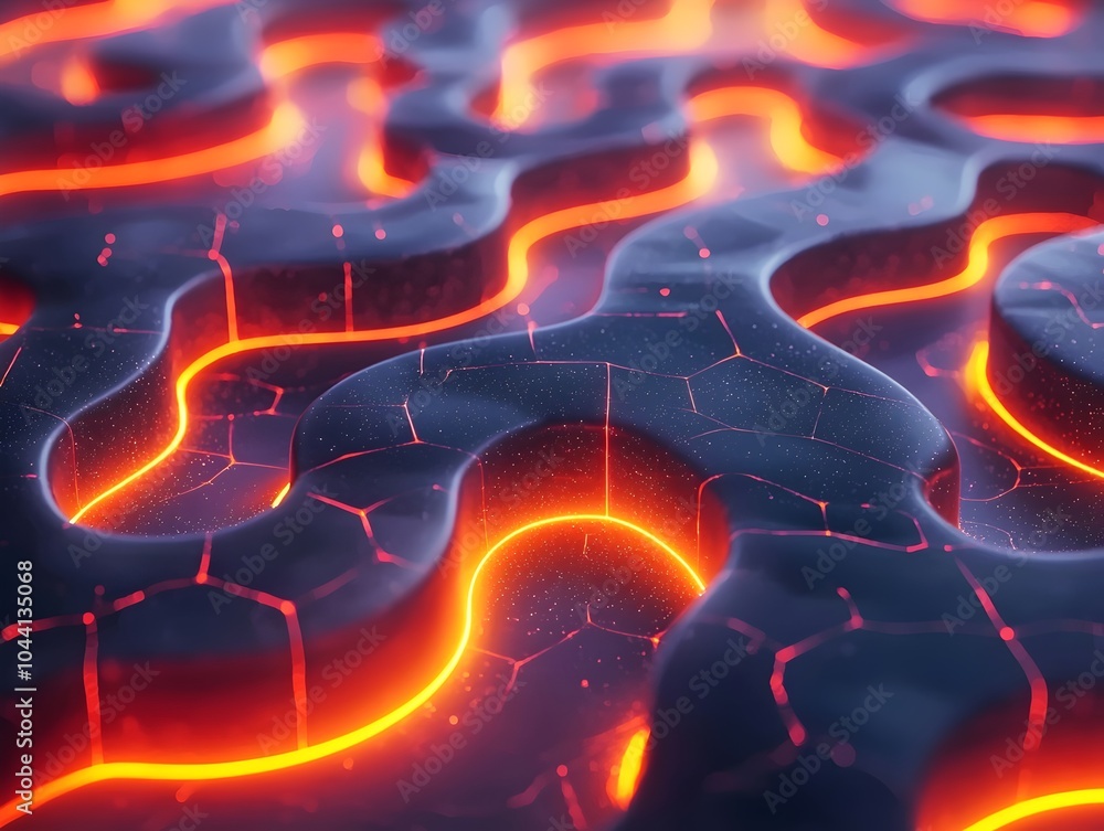 Poster an abstract close-up of glowing lava-like patterns with vibrant orange and red tones, showcasing int