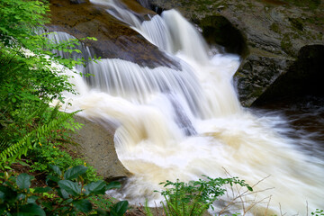 Kanaka Creek Park Waterfall BC. Water flowing over Cliff Falls in Kanaka Creek Regional Park.

