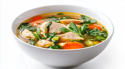 Fototapeta premium chicken soup with vegetable on white background