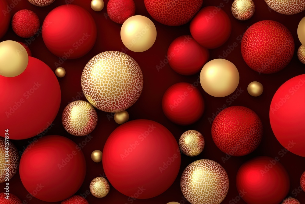 Poster Red and golden abstract spots create a vibrant pattern, symbolizing festive Christmas ornaments in a joyful arrangement. Generative AI