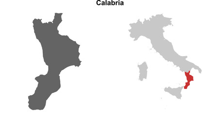 Calabria blank outline map set