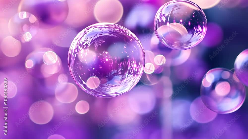 Aufkleber Close-up of floating soap bubbles with purple bokeh background