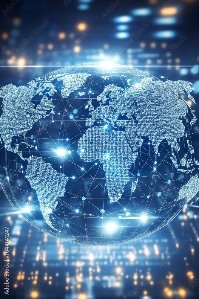 Aufkleber global network connections digital data flow around planet earth. interconnected world.