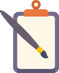 Paintbrush is lying on a clipboard representing artistic tools and creative endeavors